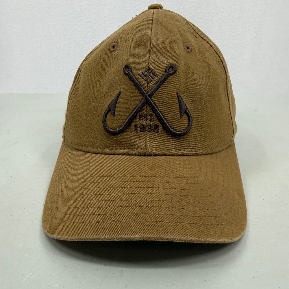 Columbia Hat S/M Brown Fishing Hooks Flexfit Baseball Cap Adult Unisex